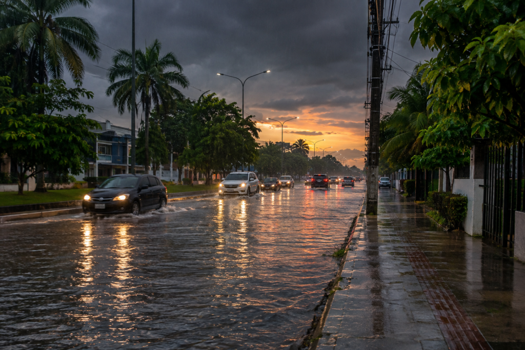 Chuva alaga trecho da Avenida Ceará em Rio Branco