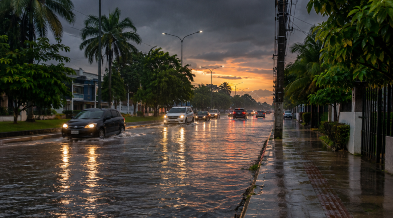Chuva alaga trecho da Avenida Ceará em Rio Branco