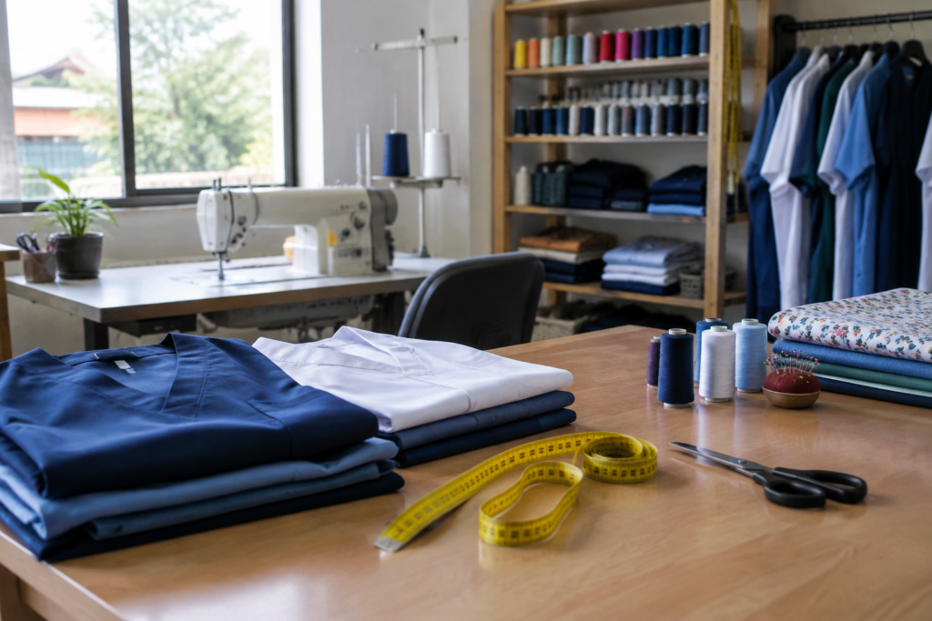 Costureira transforma consertos de uniformes em pequena oficina