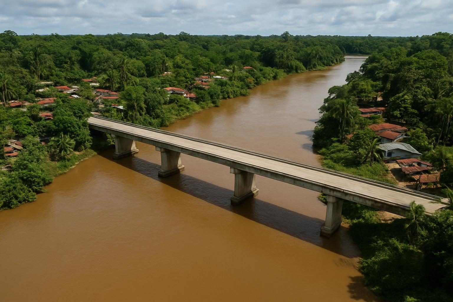 Ponte sobre rio ligando cidades vizinhas na fronteira do Acre