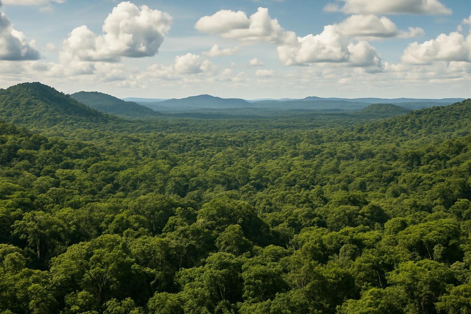 Paisagem de floresta e serras no extremo oeste do Brasil, região do Acre