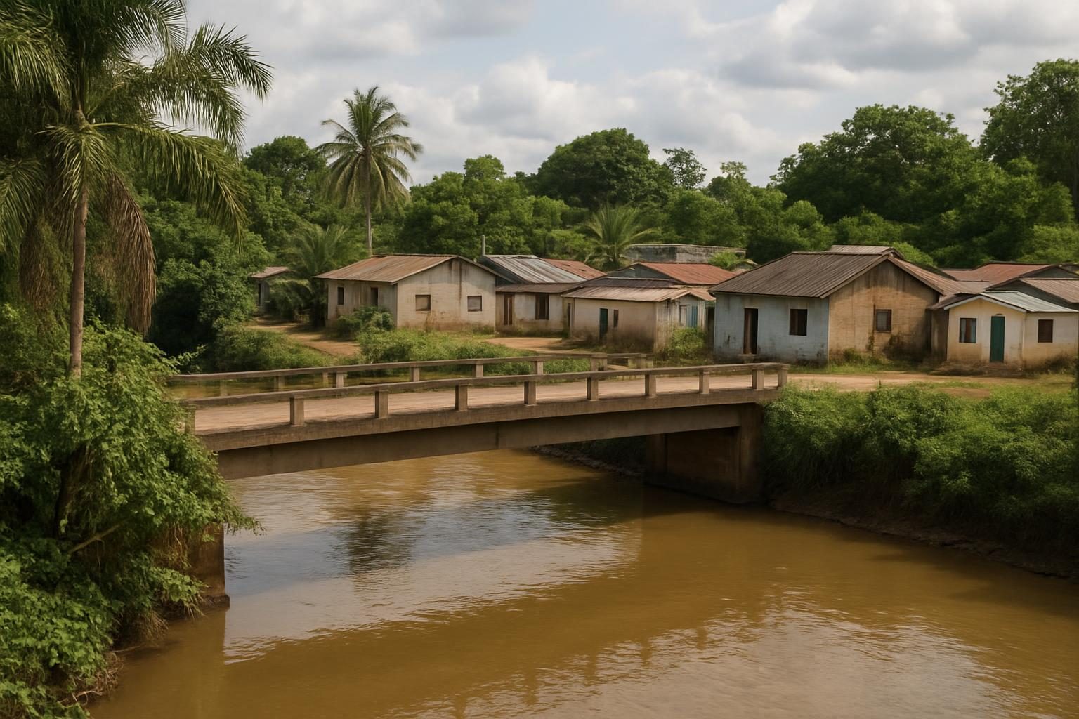 Ponte sobre rio em cidade de fronteira na região amazônica