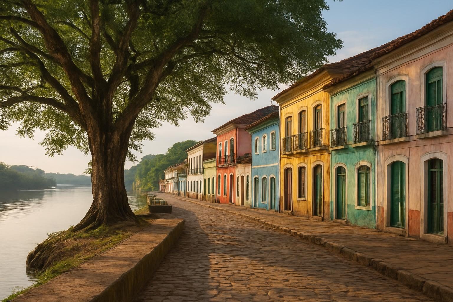 Casario histórico à beira do rio no bairro da Gameleira, em Rio Branco