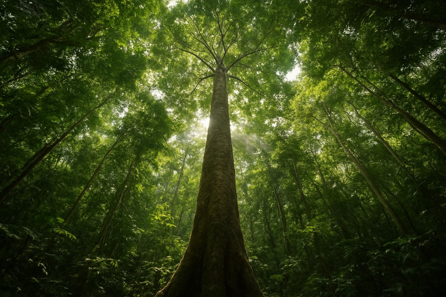 Castanheira alta na floresta amazônica do Acre vista de baixo