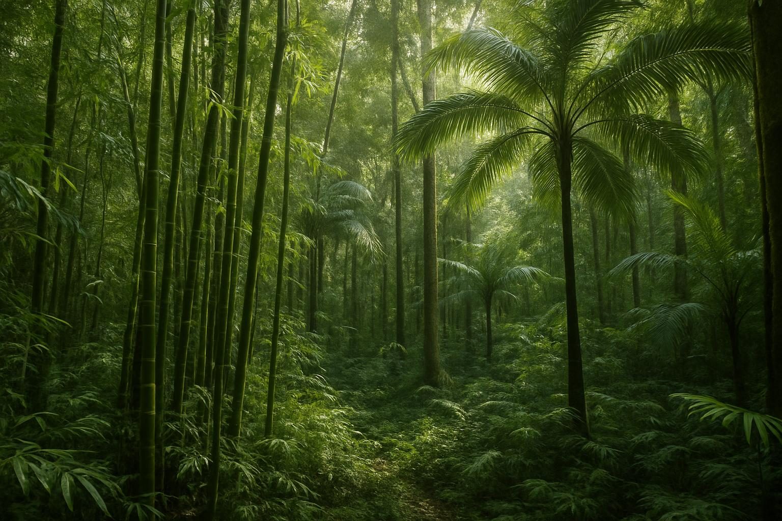 Interior de floresta aberta com bambu nativo, a taboca, típica do Acre