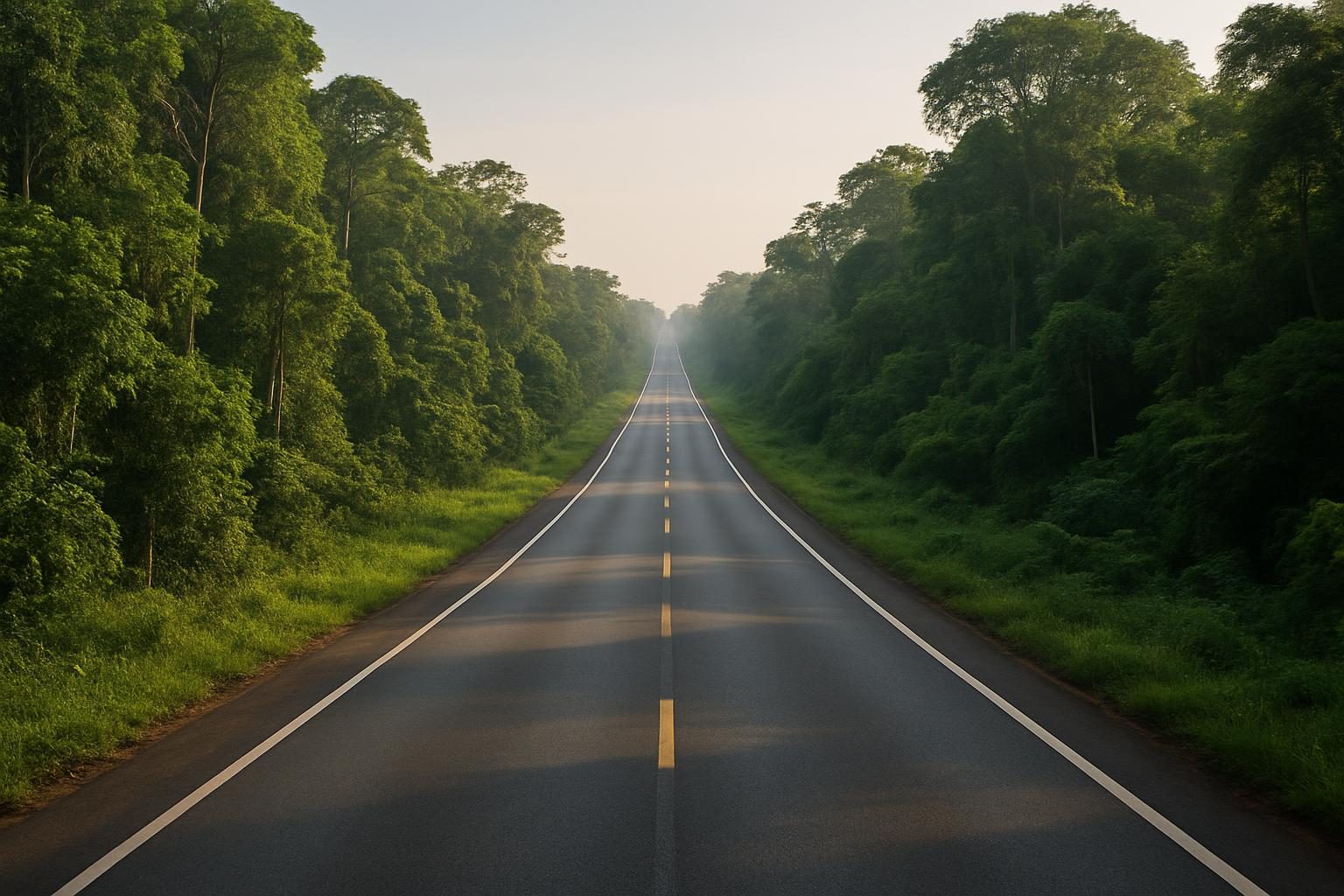 Rodovia atravessando a floresta amazônica no trecho acreano da Estrada do Pacífico