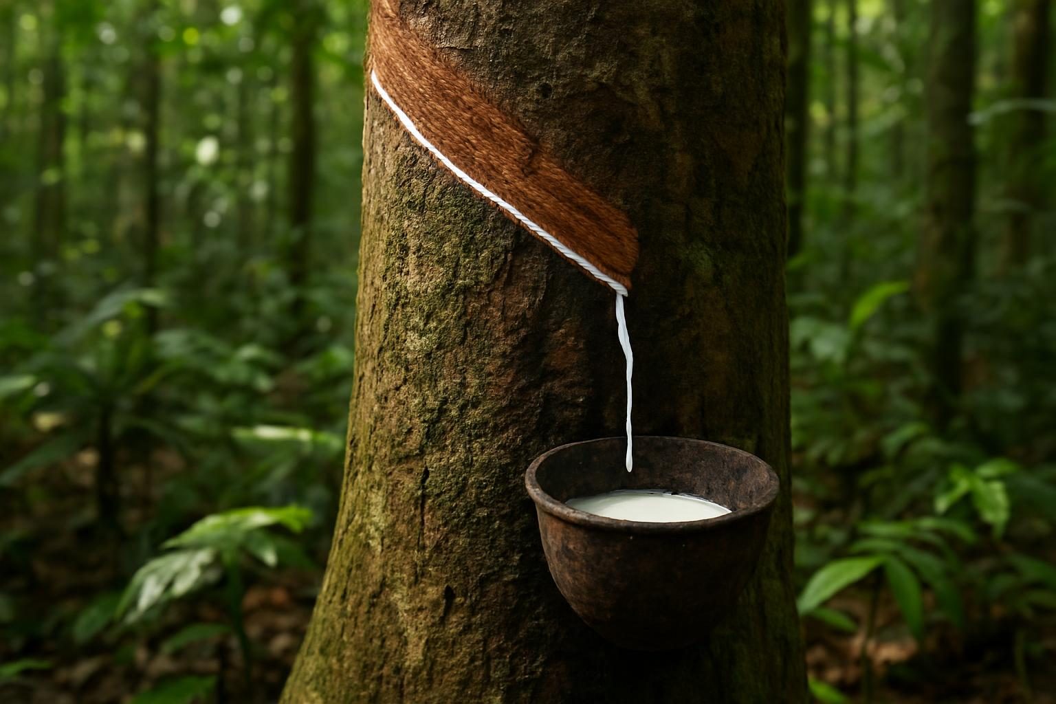 Seringueira com corte para extração de látex em seringal amazônico