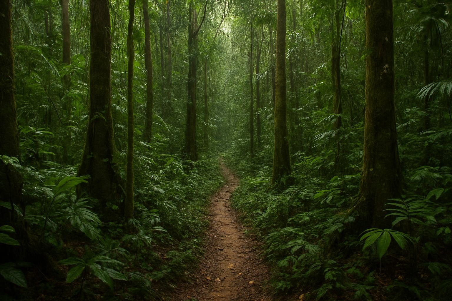 Trilha de estrada de seringa no meio da floresta amazônica no Acre